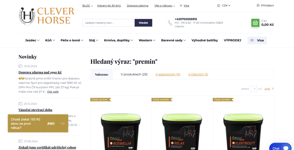 Mystery-shopping na Cleverhorse.cz: Jak se nakupuje Premin?